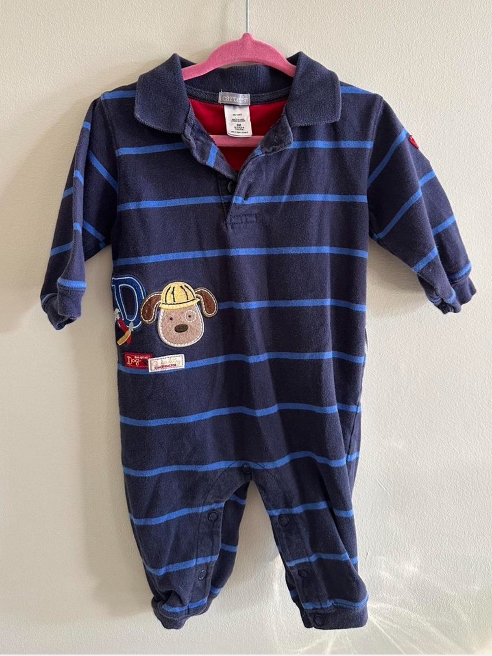 Carter's Navy and Blue Striped Dog Applique One-Piece